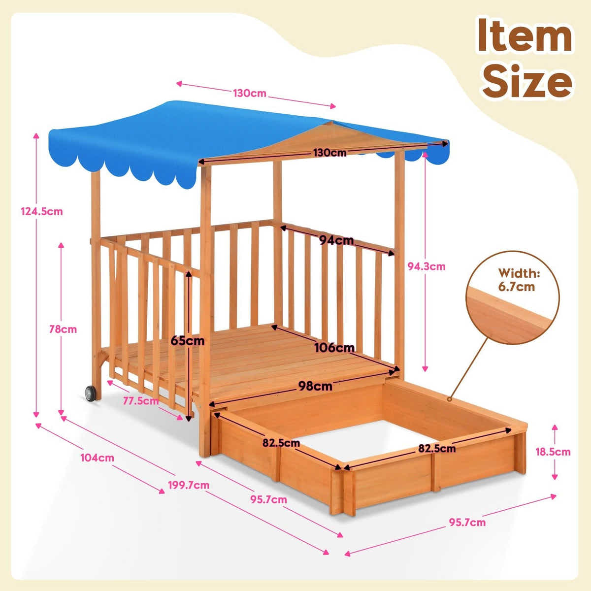 DS BD Kids Playhouse Sand Pit Wooden Box Canopy Ground Station Toys Seat Rolling