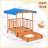 DS BD Kids Playhouse Sand Pit Wooden Box Canopy Ground Station Toys Seat Rolling