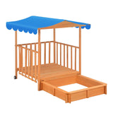 DS BD Kids Playhouse Sand Pit Wooden Box Canopy Ground Station Toys Seat Rolling