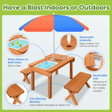 DS BD Kids Sand and Water Table Wooden Bench Adjustable Umbrella Storage Playset