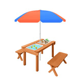 DS BD Kids Sand and Water Table Wooden Bench Adjustable Umbrella Storage Playset