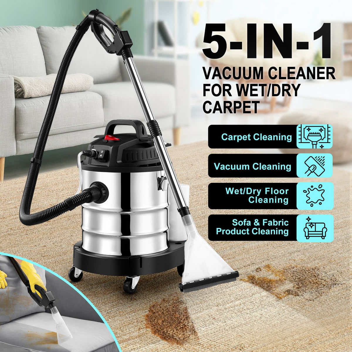 DS BD 5 In 1 Carpet Vacuum Mop Floor Sofa Wet Dry Vac Blower Pet Hair Cleaning