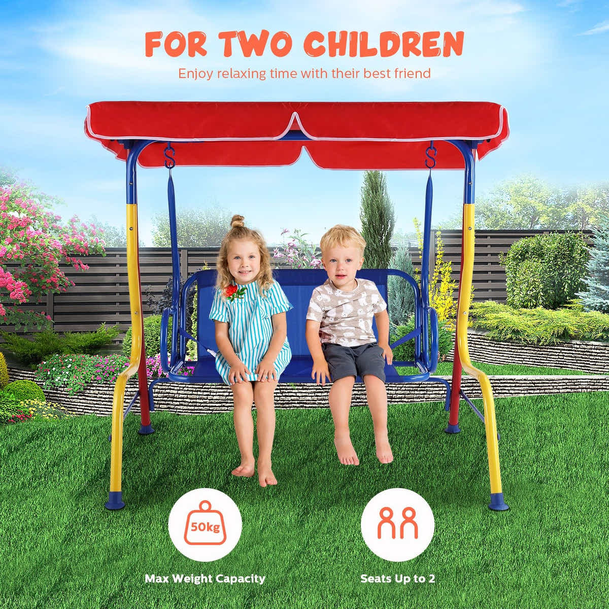 DS BD Kids Swing Chair Canopy 2 Seater Garden Hammock Lounge Bench Patio