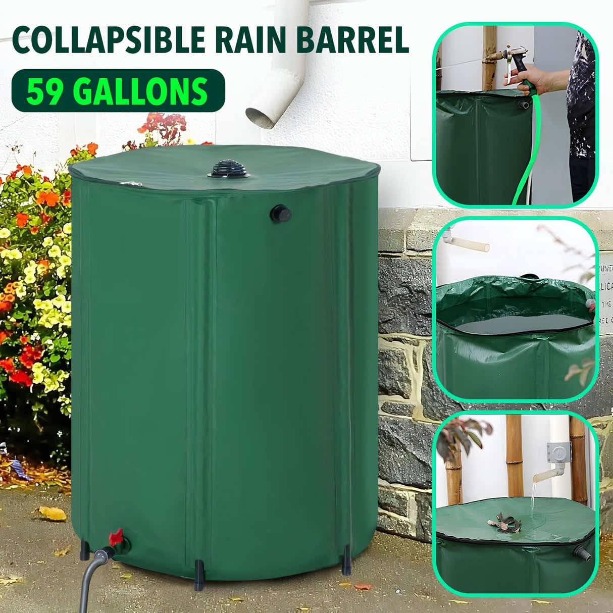 DS BD Rain Water Tank Barrel 225L Rainwater Collection Container Harvesting 59