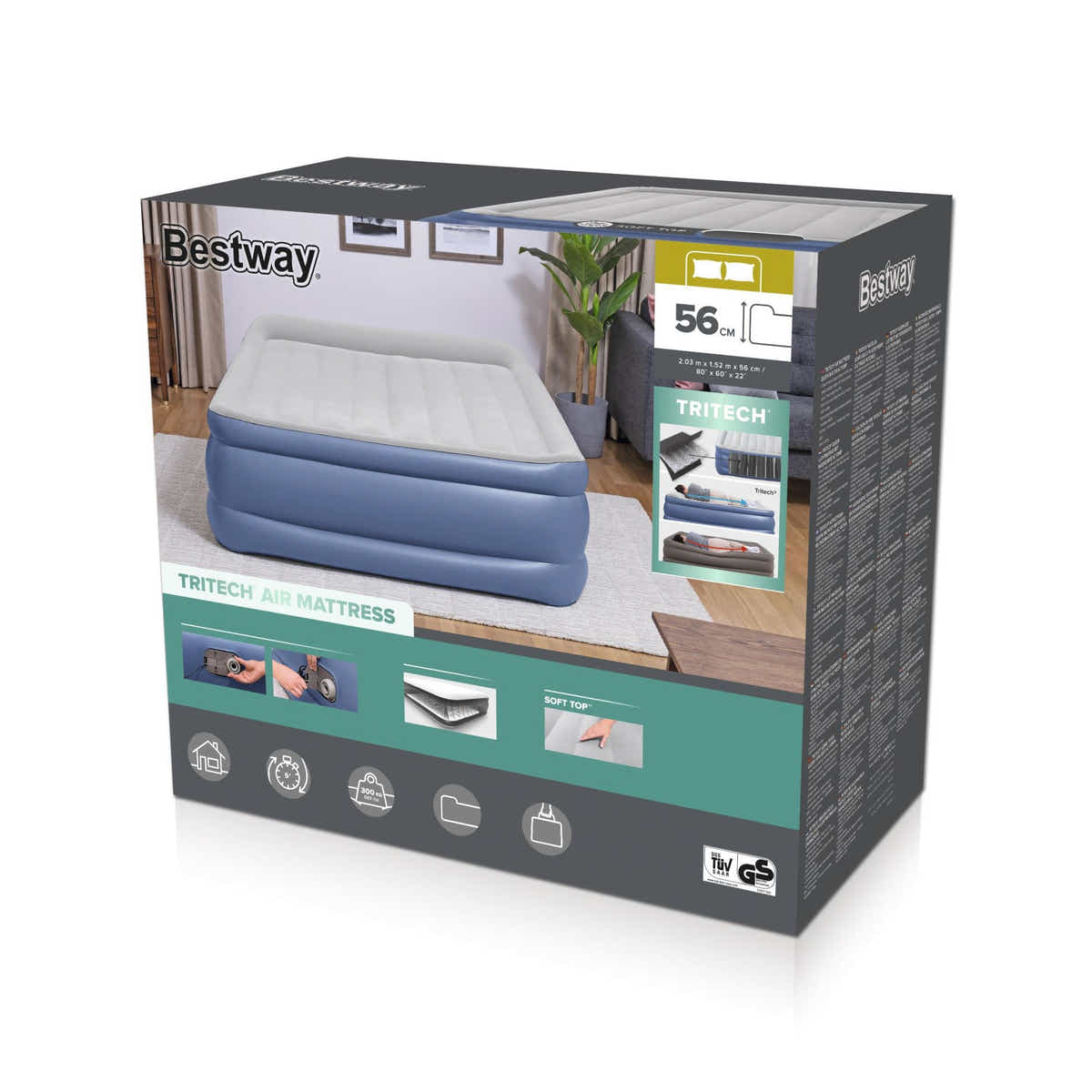 DS Bestway 2.03m x 1.52mx 56cm Tritech Air Mattress Queen Built-in AC Pump 67614