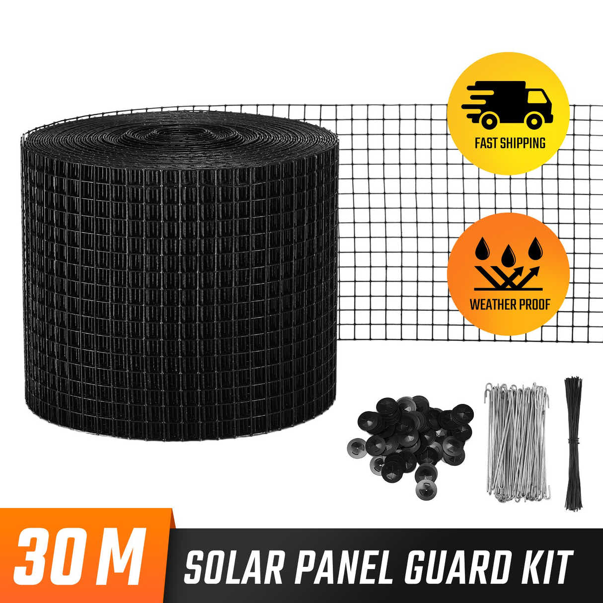 DS BD Solar Panel Bird Wire Mesh Roll Kit Barrier Black Pigeons Squirrels 30M
