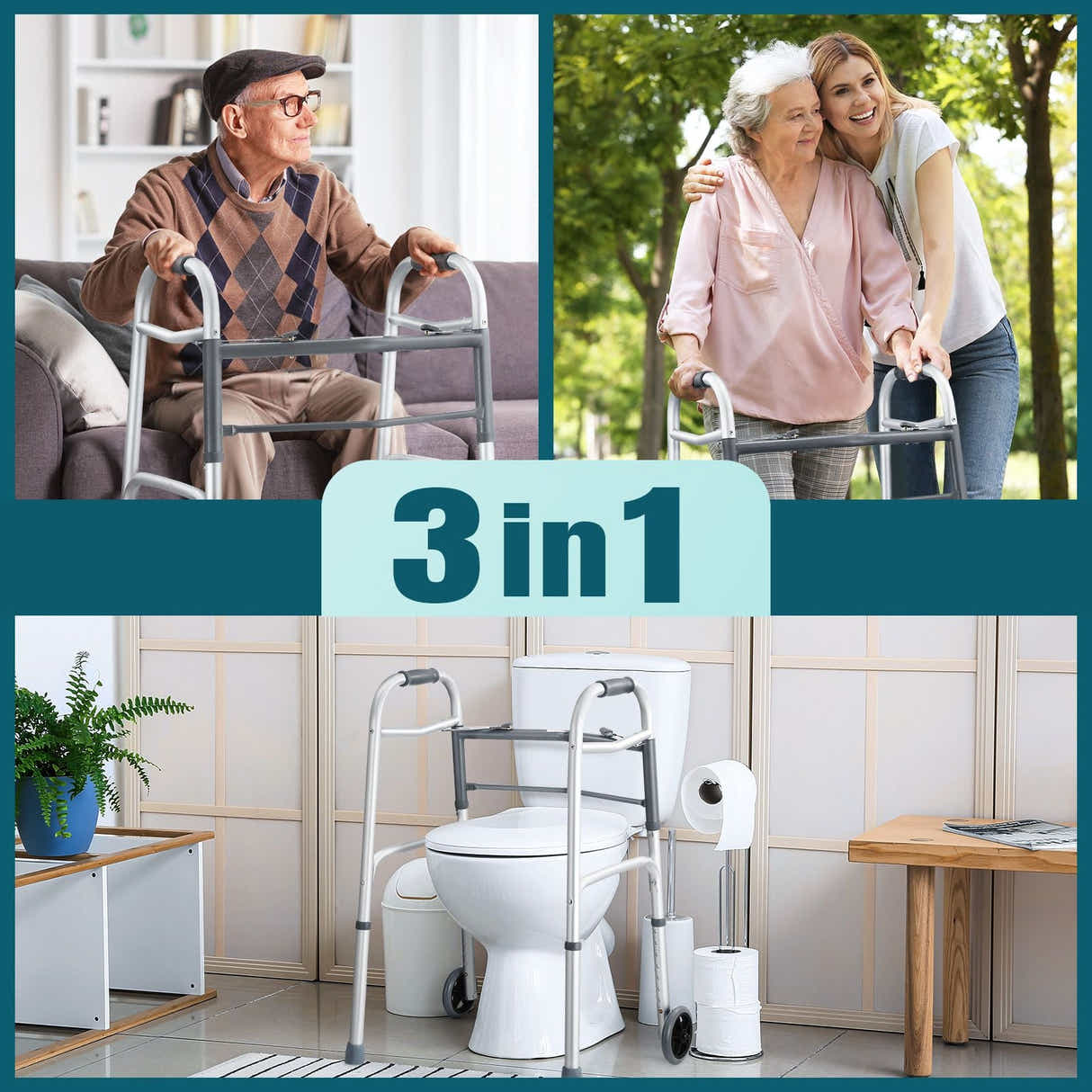 DS BD 3 IN 1 Folding Walker Medical Aid Elderly Mobility Adjustable Height