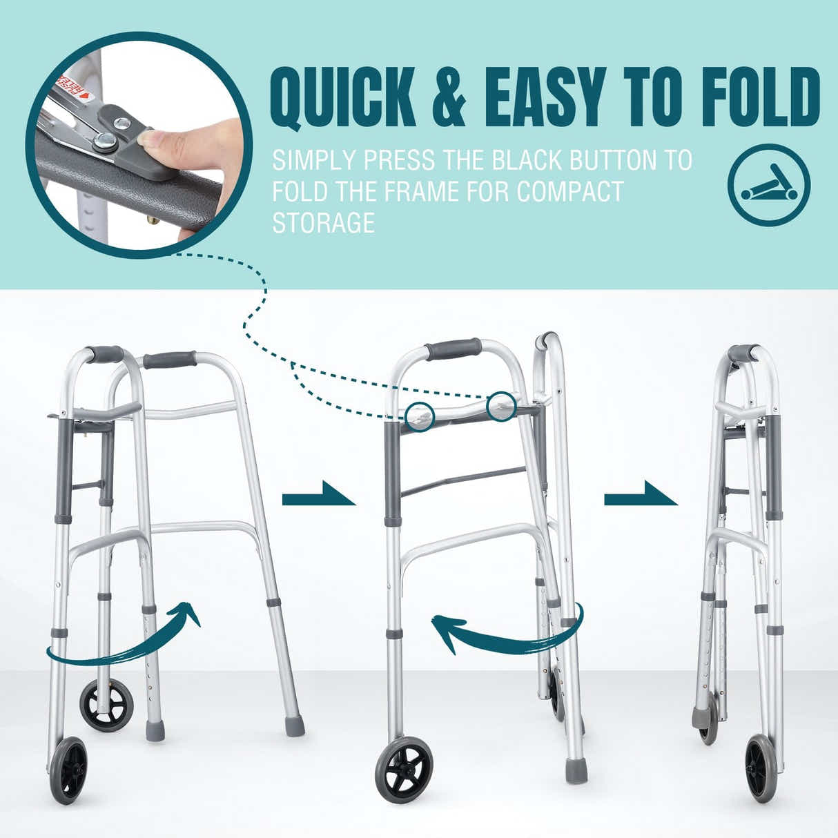 DS BD 3 IN 1 Folding Walker Medical Aid Elderly Mobility Adjustable Height