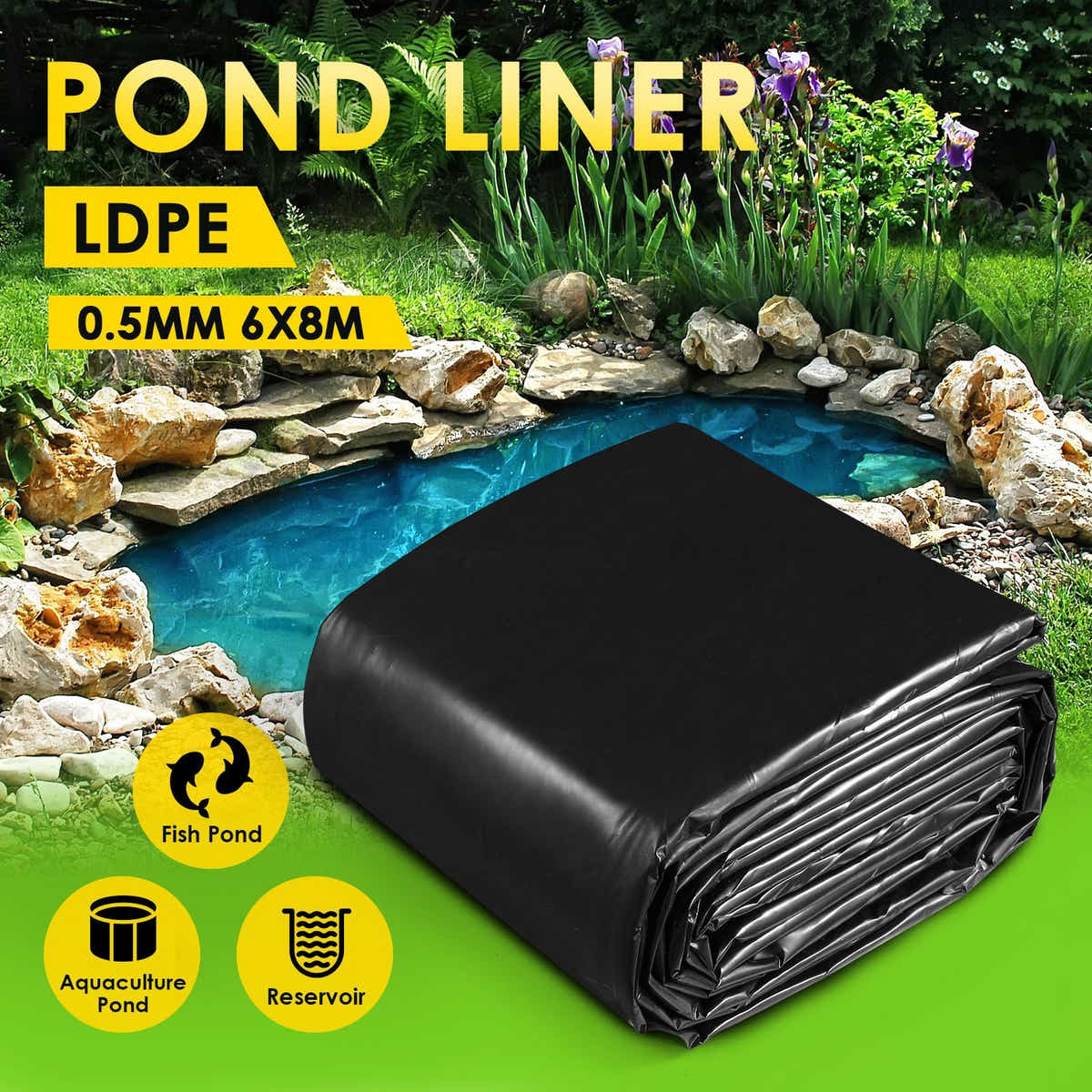 DS BD LDPE Pond Liner 6X8M Fish Waterfall Water Pad Heavy Landscaping 0.5mm