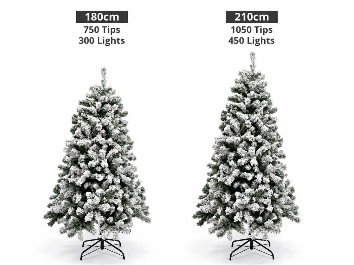 DS Christmas Tree Flocked Tips with Lights - 7Ft/210cm