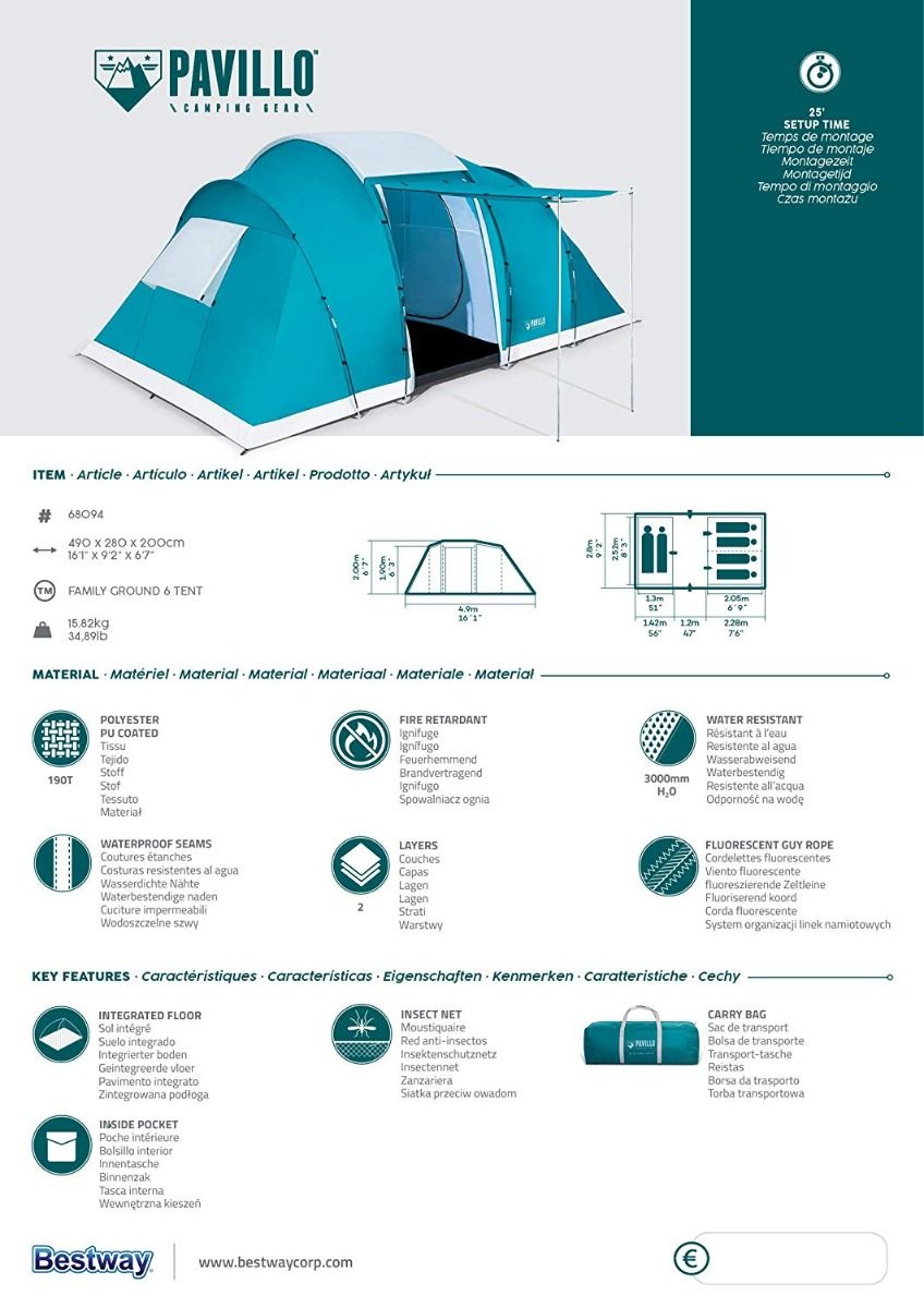 Bestway Pavillo 6-Person Tent | Family Ground Shelter