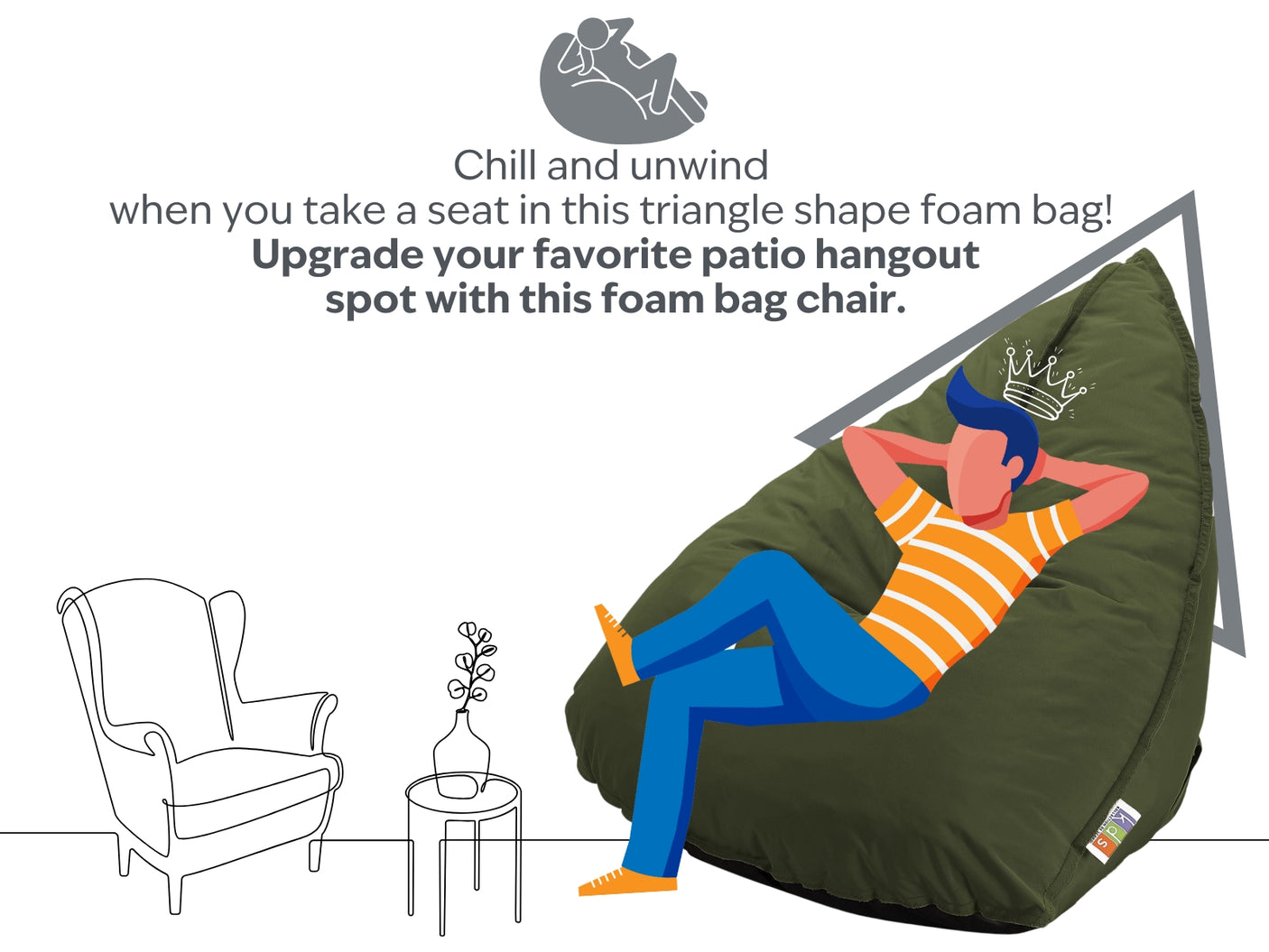 Outdoor Foam Bag Tri Shape Olive Green