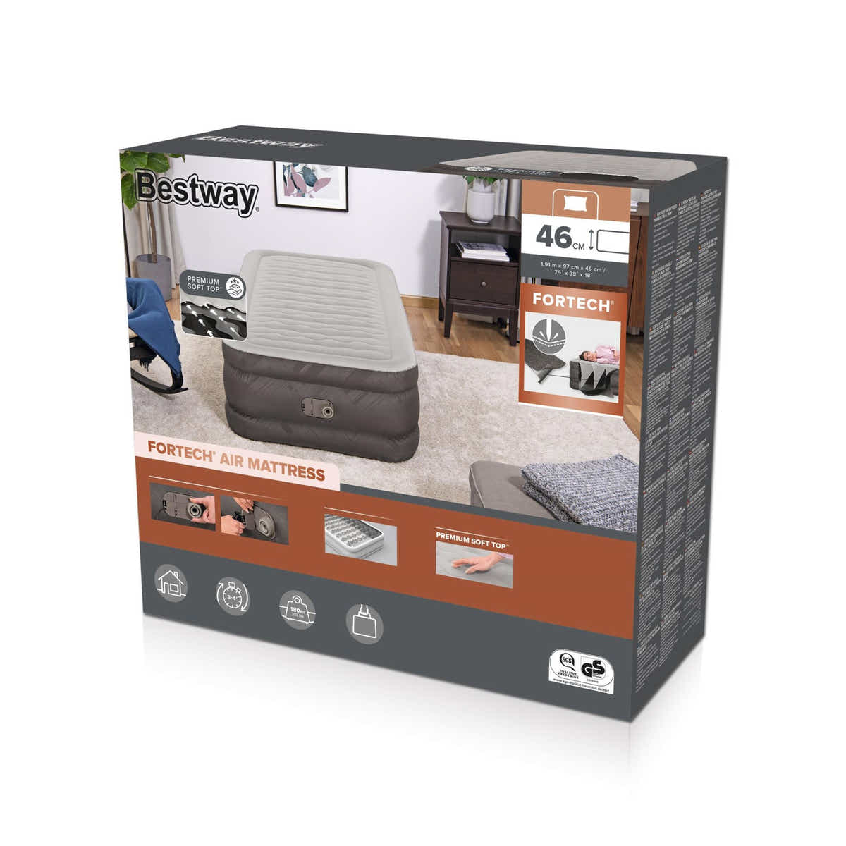 DS Bestway 1.91m x 97cm x 46cm Fortech Air Mattress Twin Built-in AC pump 69048