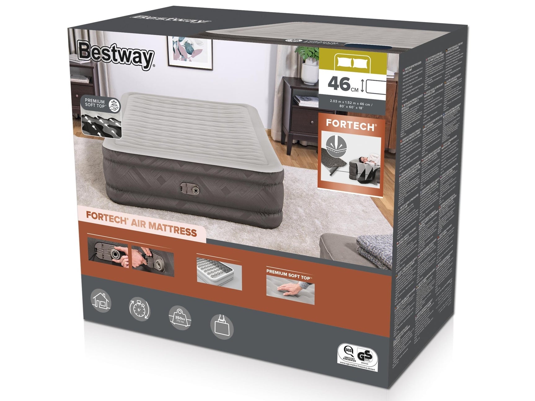DS Bestway Fortech Air Mattress Queen Built-in AC pump