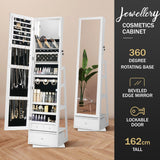 DS BD Jewellery Shelf 360 Degree Cabinet Mirror Floor Earring Ring White