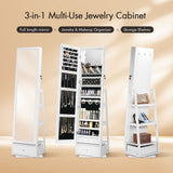 DS BD Jewellery Shelf 360 Degree Cabinet Mirror Floor Earring Ring White