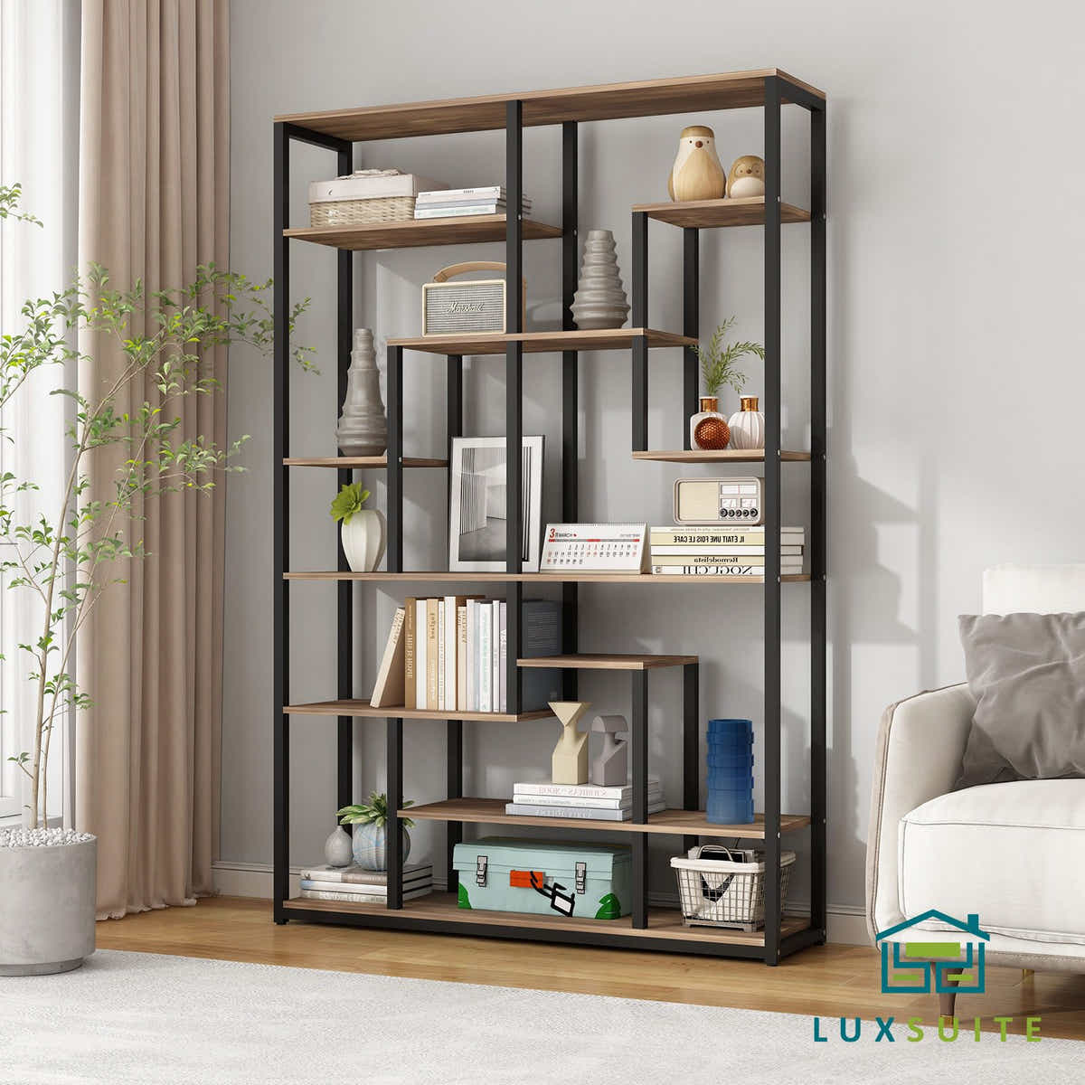 DS BD Bookshelf 7 Tier Shelf CD DVD Photo Storage Media Rack Plant Metal Black