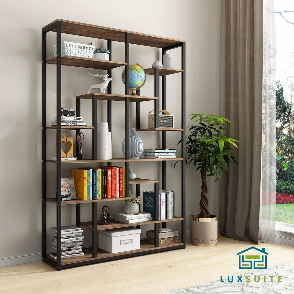 DS BD Bookshelf 7 Tier Shelf CD DVD Photo Storage Media Rack Plant Metal Black