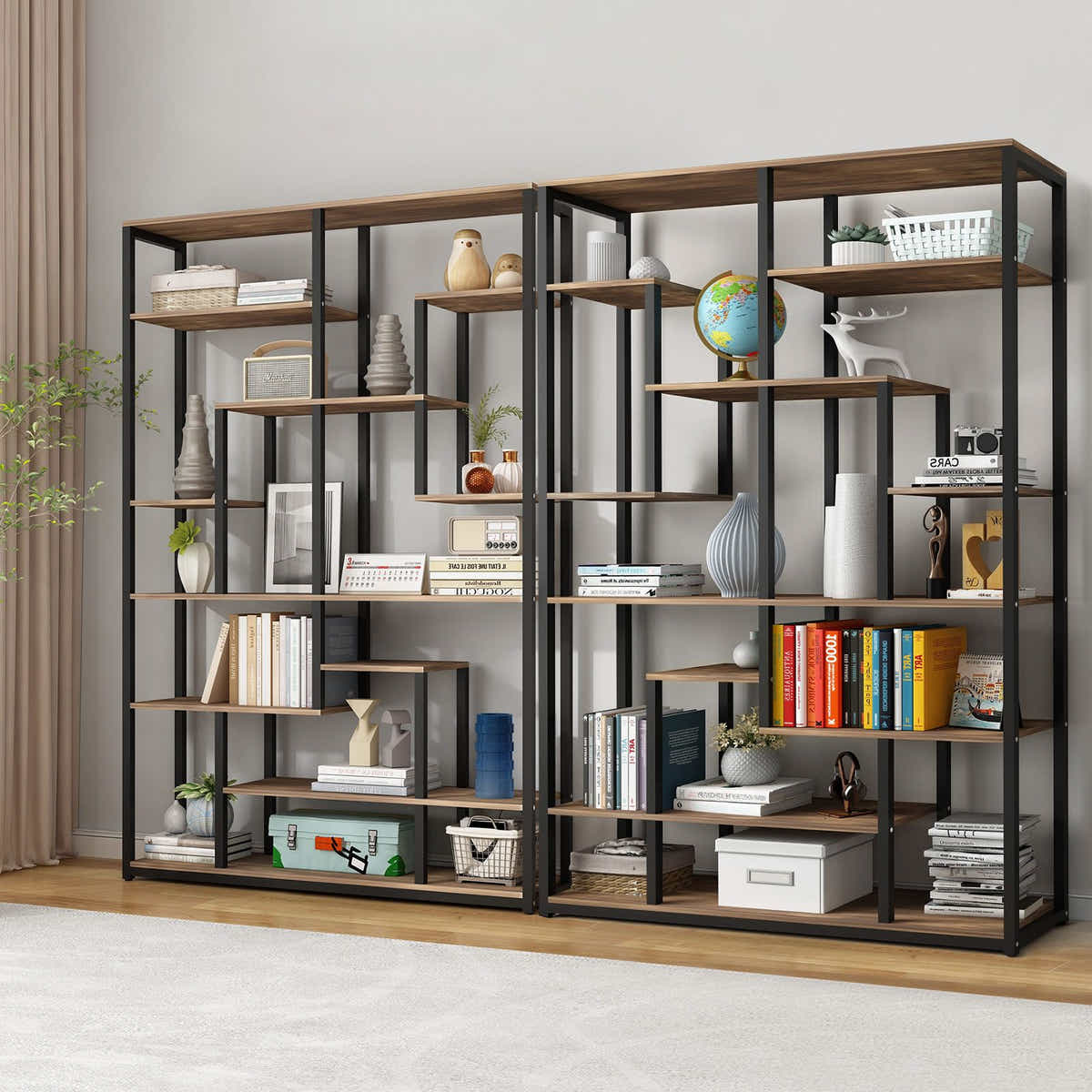 DS BD Bookshelf 7 Tier Shelf CD DVD Photo Storage Media Rack Plant Metal Black