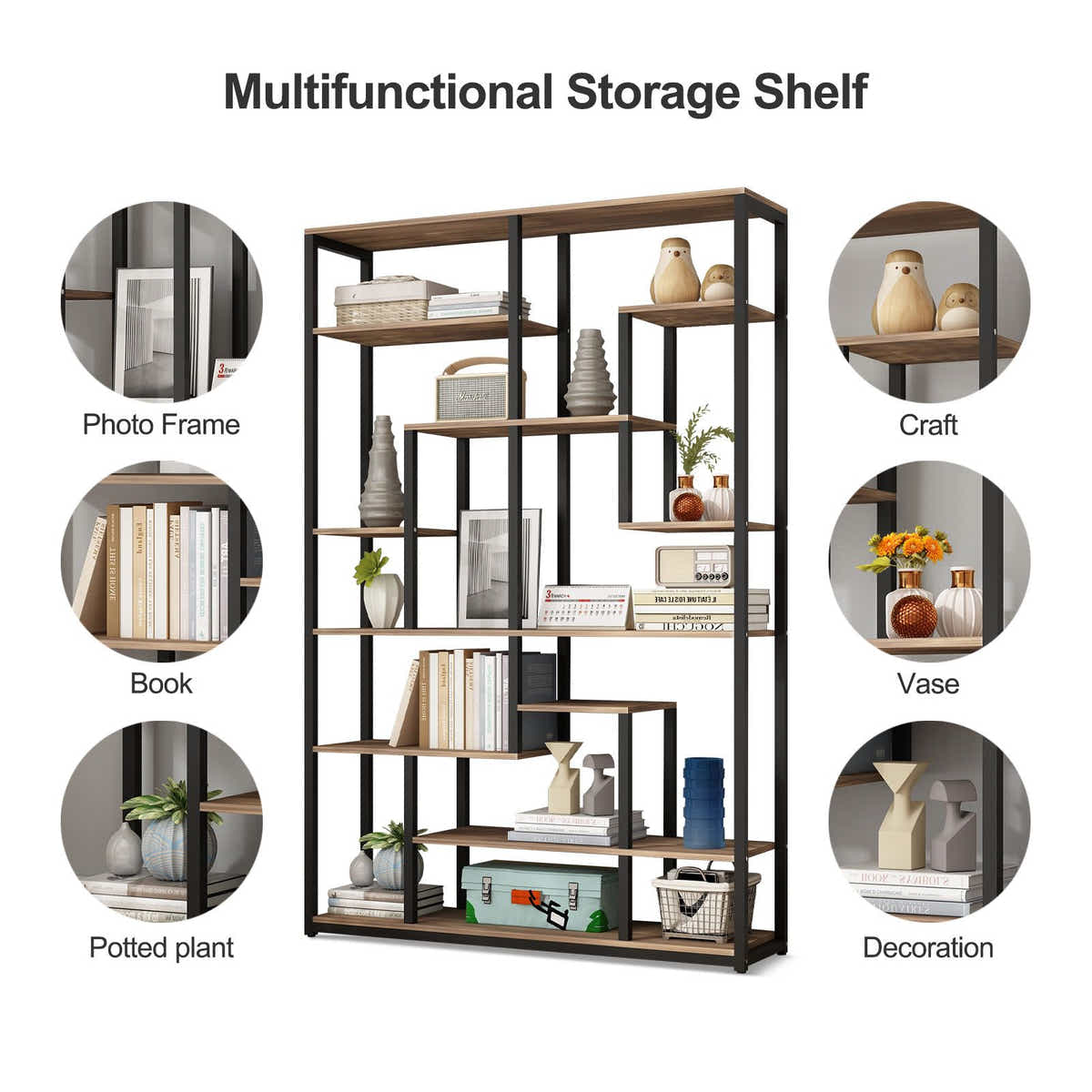 DS BD Bookshelf 7 Tier Shelf CD DVD Photo Storage Media Rack Plant Metal Black