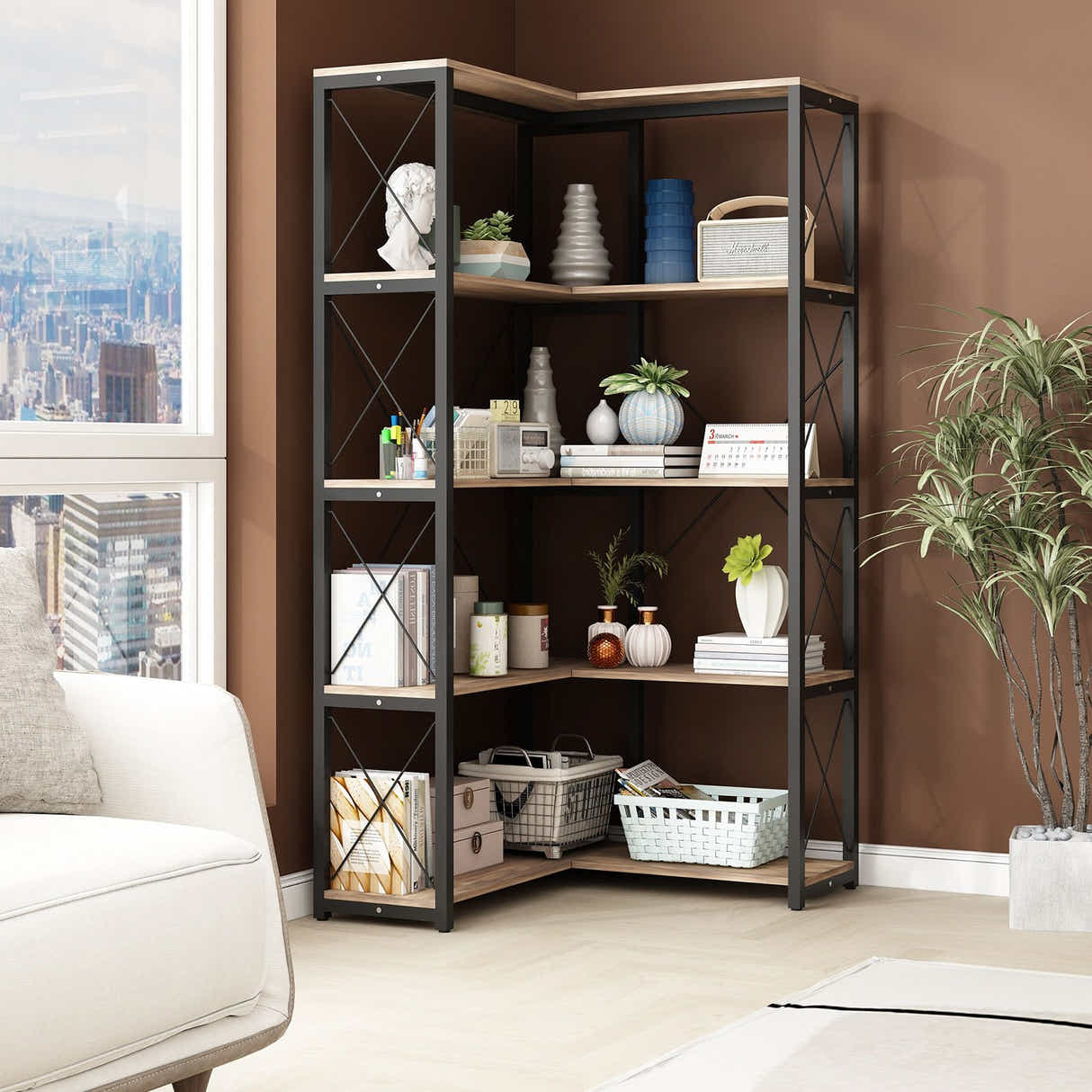 DS BD Bookshelf Corner Shelf 4 Tier CD DVD Photo Storage Media Metal Black
