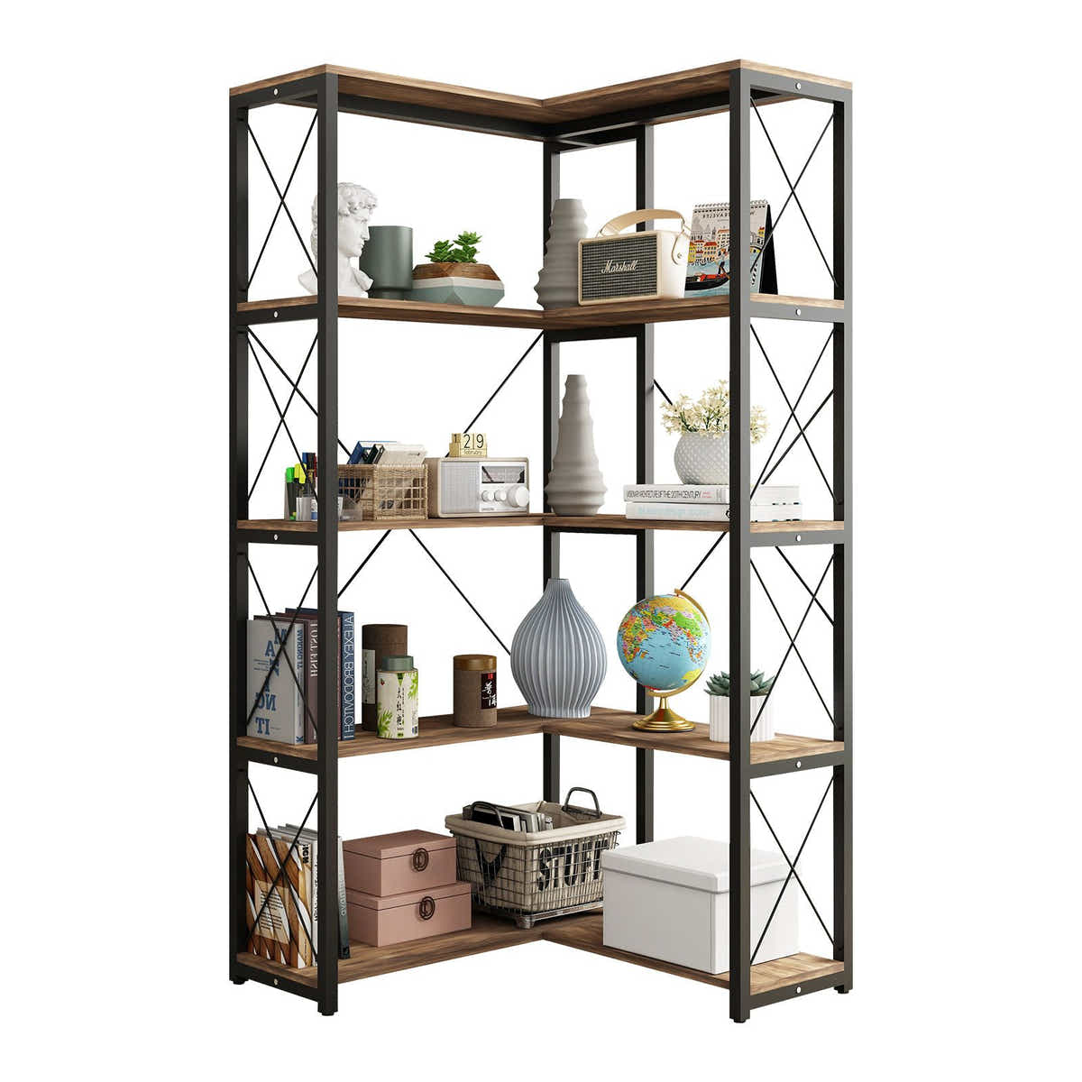 DS BD Bookshelf Corner Shelf 4 Tier CD DVD Photo Storage Media Metal Black