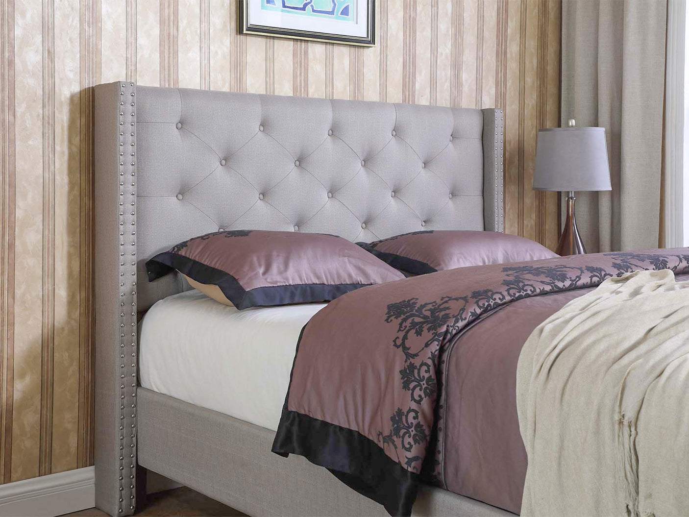 Lisbeth Fabric Queen Bed Frame - Grey