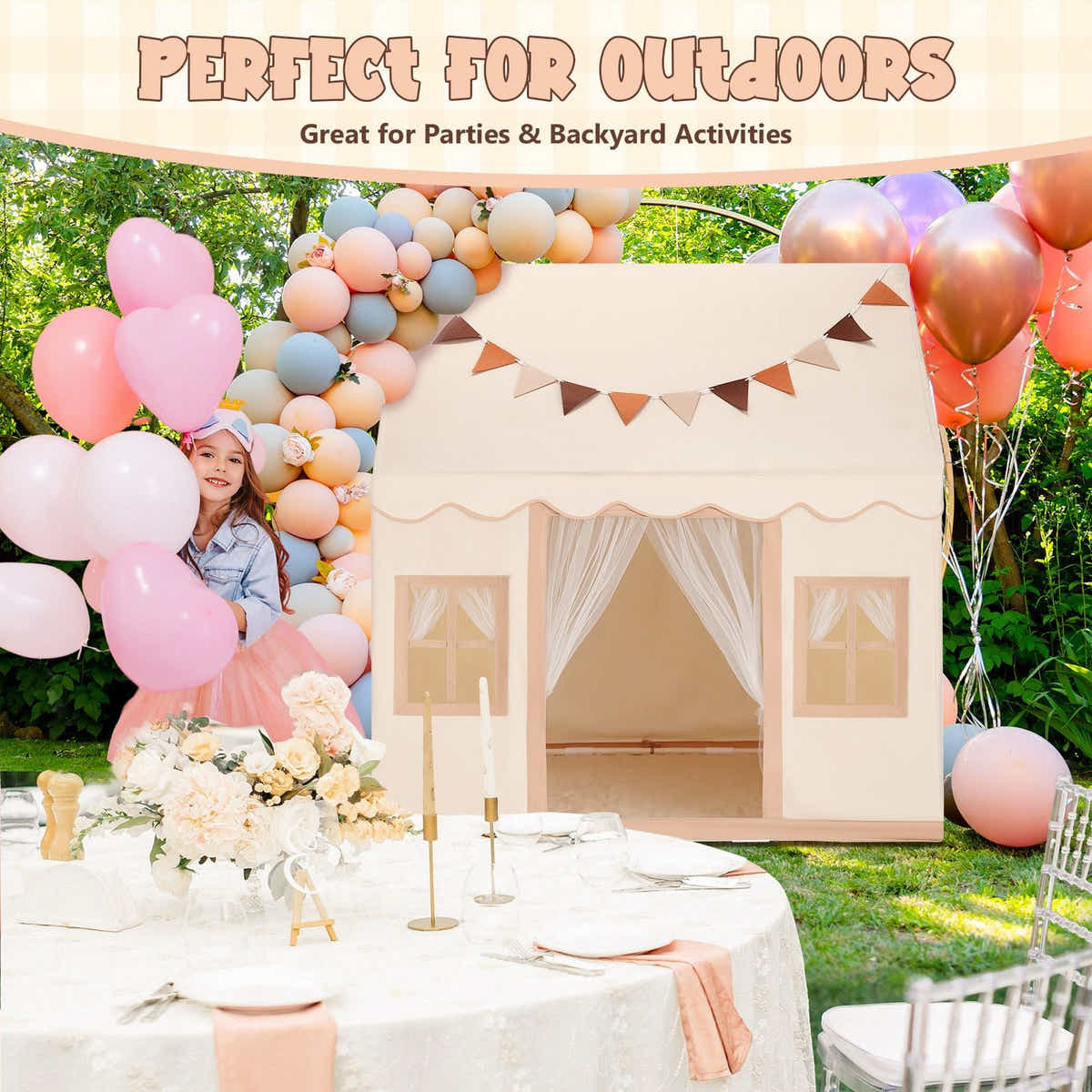 DS BD Kids Tent Playhouse Princess Castle Mat Star Banner 1 Door 3 Windows Toys