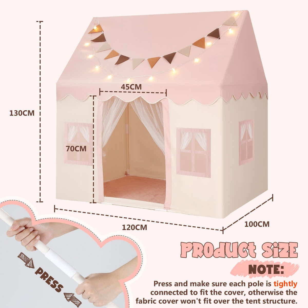 DS BD Kids Playhouse Tent Toys Castle Pink Boys Girls Banner 1 Door 3 Windows