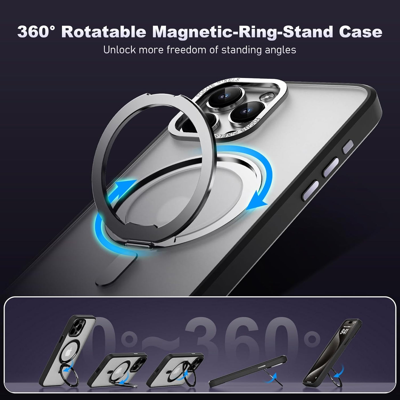 DS BS iPhone 14 Case with 360°Rotatable Magnetic Ring Stand