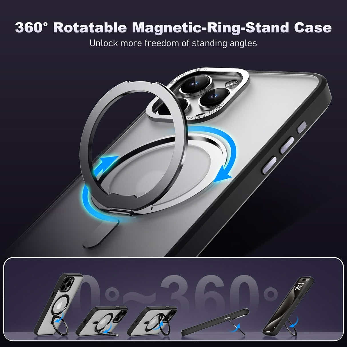 DS BS iPhone 14 Pro Case with 360°Rotatable Magnetic Ring Stand