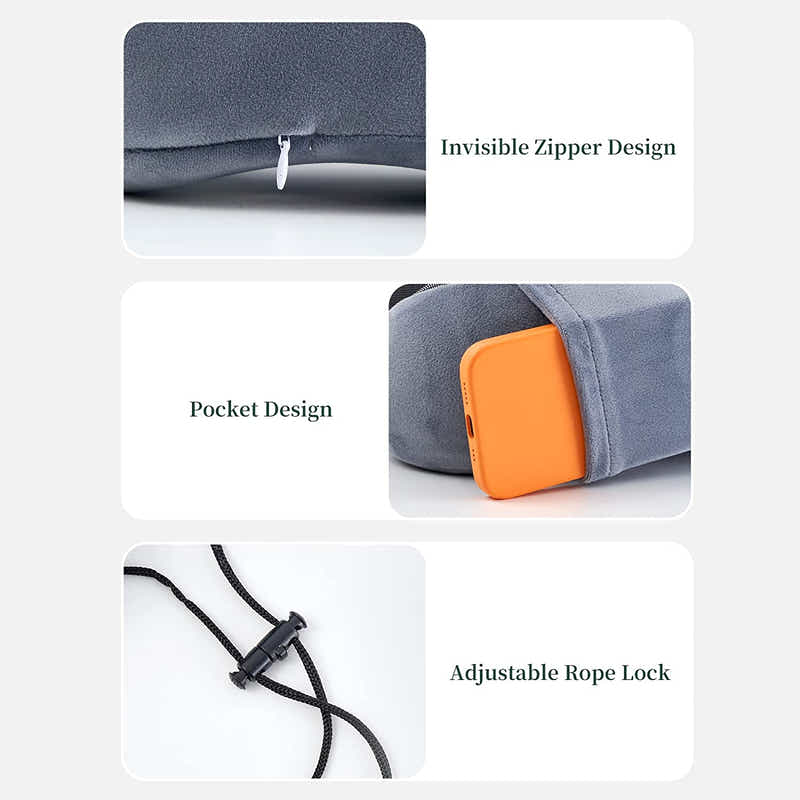 DS BS 4Pcs Airplane Travel Kit With Neck Pillow,Eye Masks,Earplugs-Grey