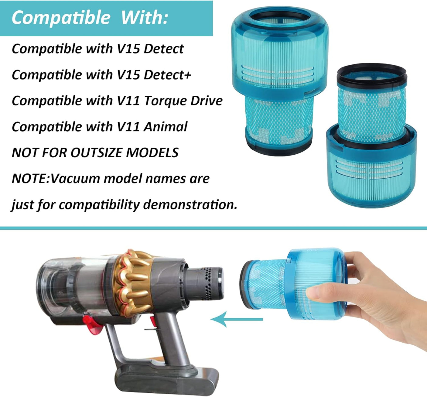 DS BS 2Pack Replacement Filter for Dyson Cordless Vacuum V15 V12 V11