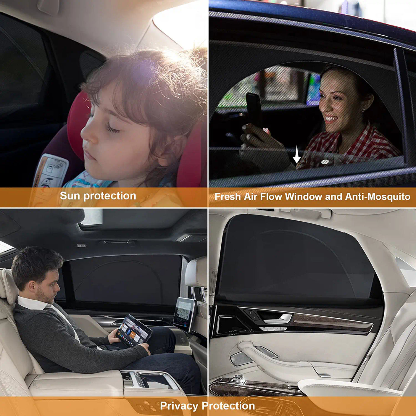 DS BS 2 Pack Breathable Zip Retractable Mesh Rear Window-SEDAN