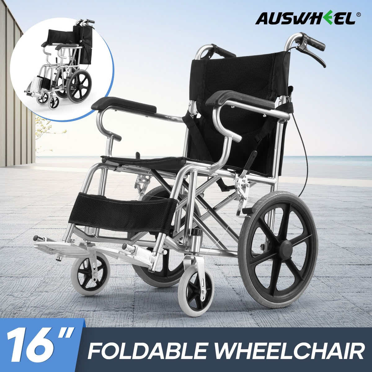 DS BD 16 Inch Folding Wheelchair Mobility Disability Aid Travel Lightweight