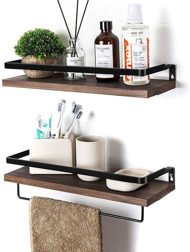 DS BS 2 Tier Rustic Floating Wall Shelves with Rails