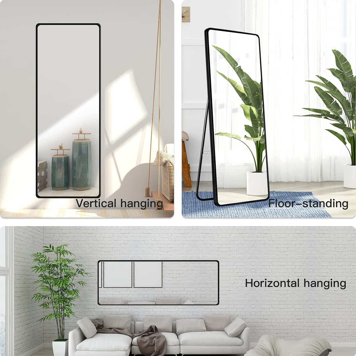 DS BS Aluminum Alloy Frame Round Corner HD Full Size Body Mirror 160x50 cm