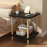 DS BS 2-Tier Tall Square Wooden Side Table Bedside Table-Black
