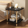 DS BS 2-Tier Tall Square Wooden Side Table Bedside Table-Black