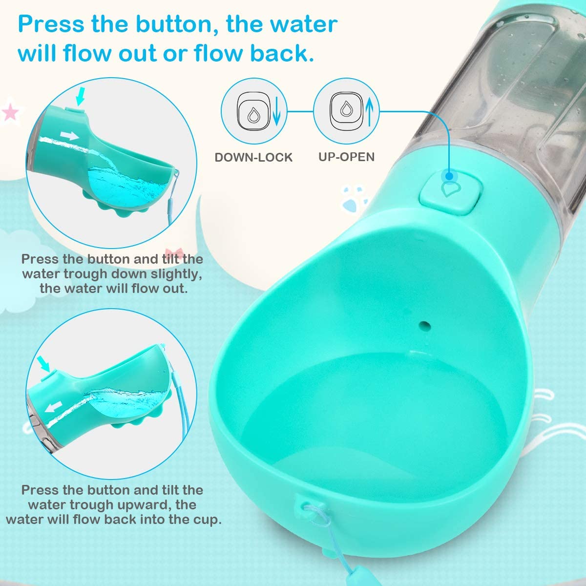 DS BS Portable Dog Travel Water Dispenser with Food Container-300ML