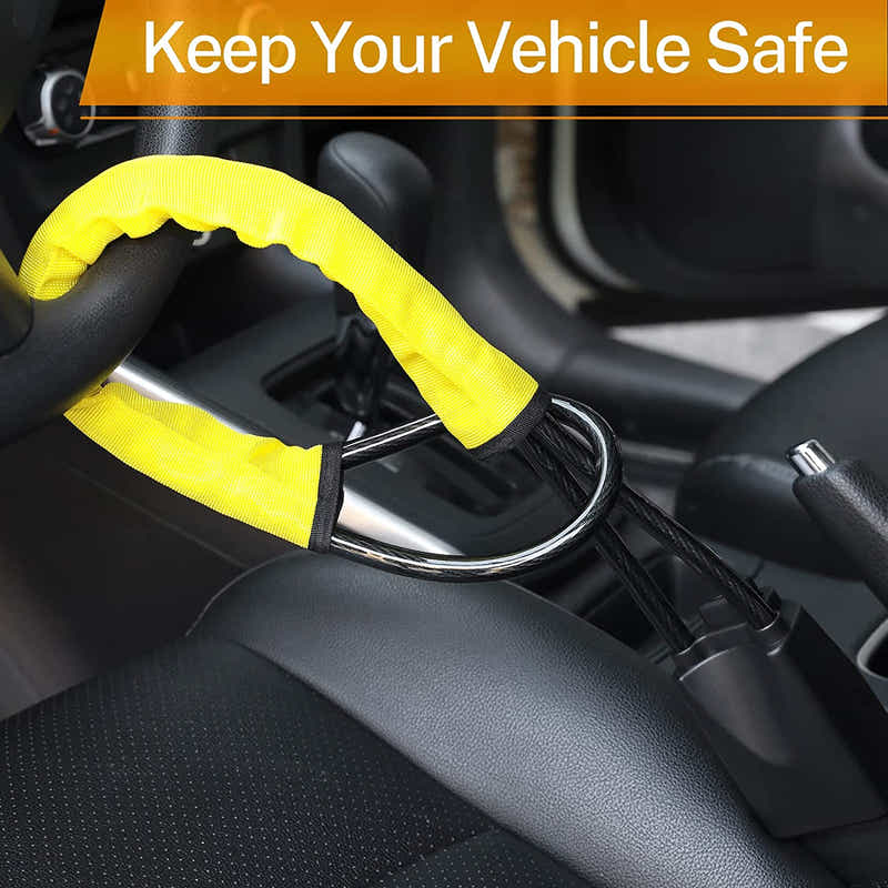 DS BS Universal Anti-Theft Steering Wheel Steel Wire Lock-Yellow