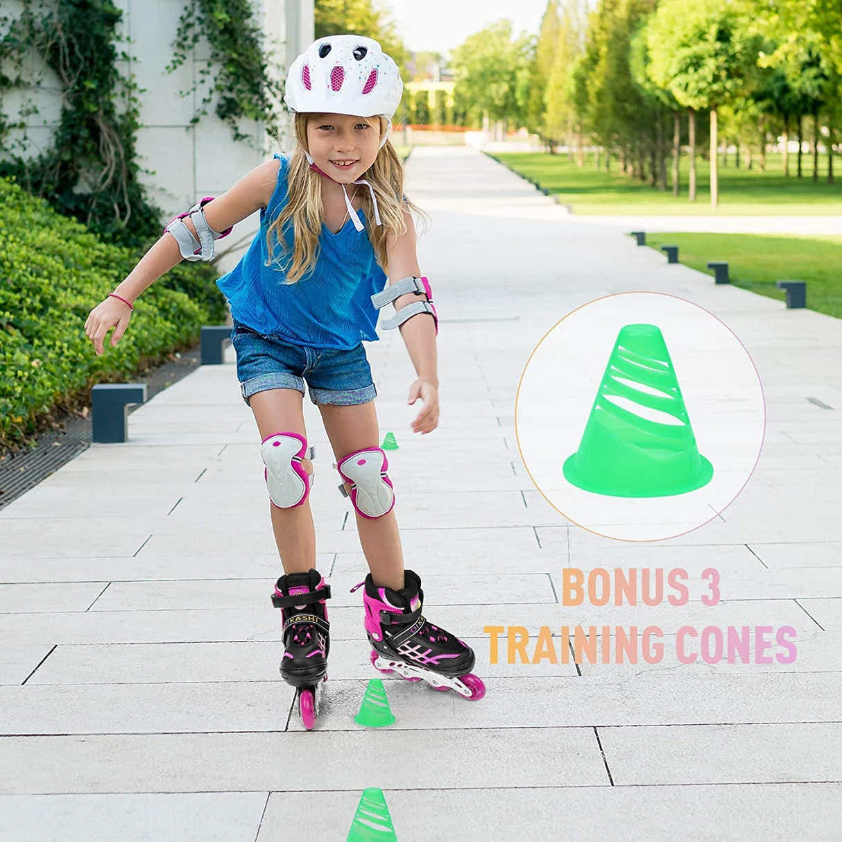 DS BS Kids Adjustable Inline Skates with Light Up Wheels Size33-37Pink
