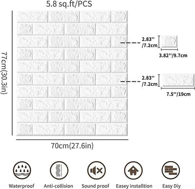 DS BS 5Pcs 3D Brick Self Adhesive Wallpaper Panels 70X75CM-Marble