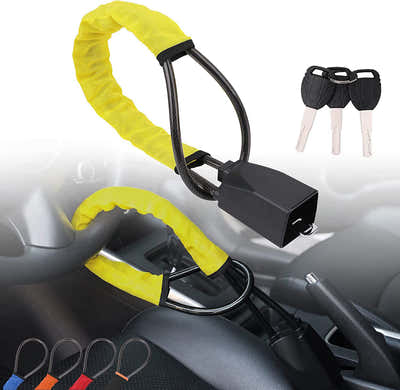 DS BS Universal Anti-Theft Steering Wheel Steel Wire Lock-Yellow