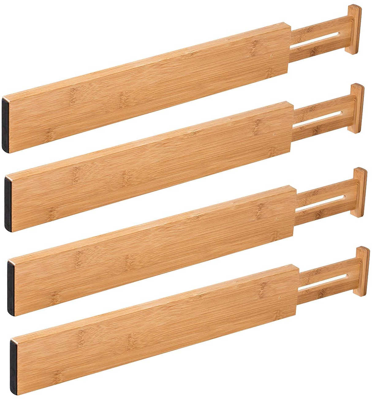 DS BS 4pcs Bamboo Expandable Adjustable Drawer Dividers Organizers