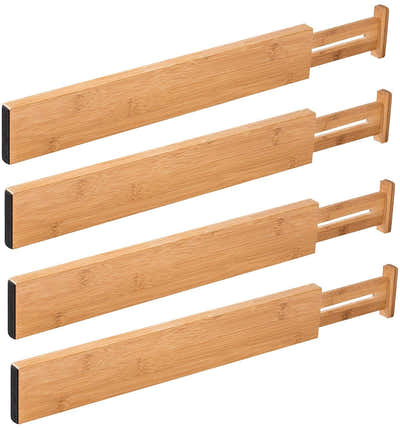 DS BS 4pcs Bamboo Expandable Adjustable Drawer Dividers Organizers