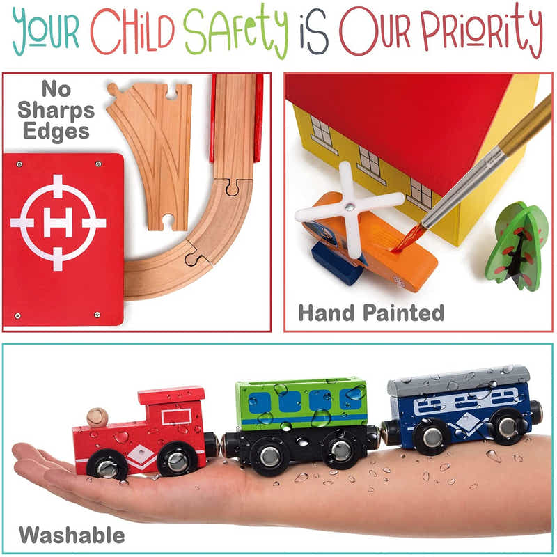 DS BS Wooden Train Tracks & Trains Construction Toys-Railway Station