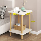 DS BS 2-Tier Tall Square Wooden Side Table Bedside Table-White