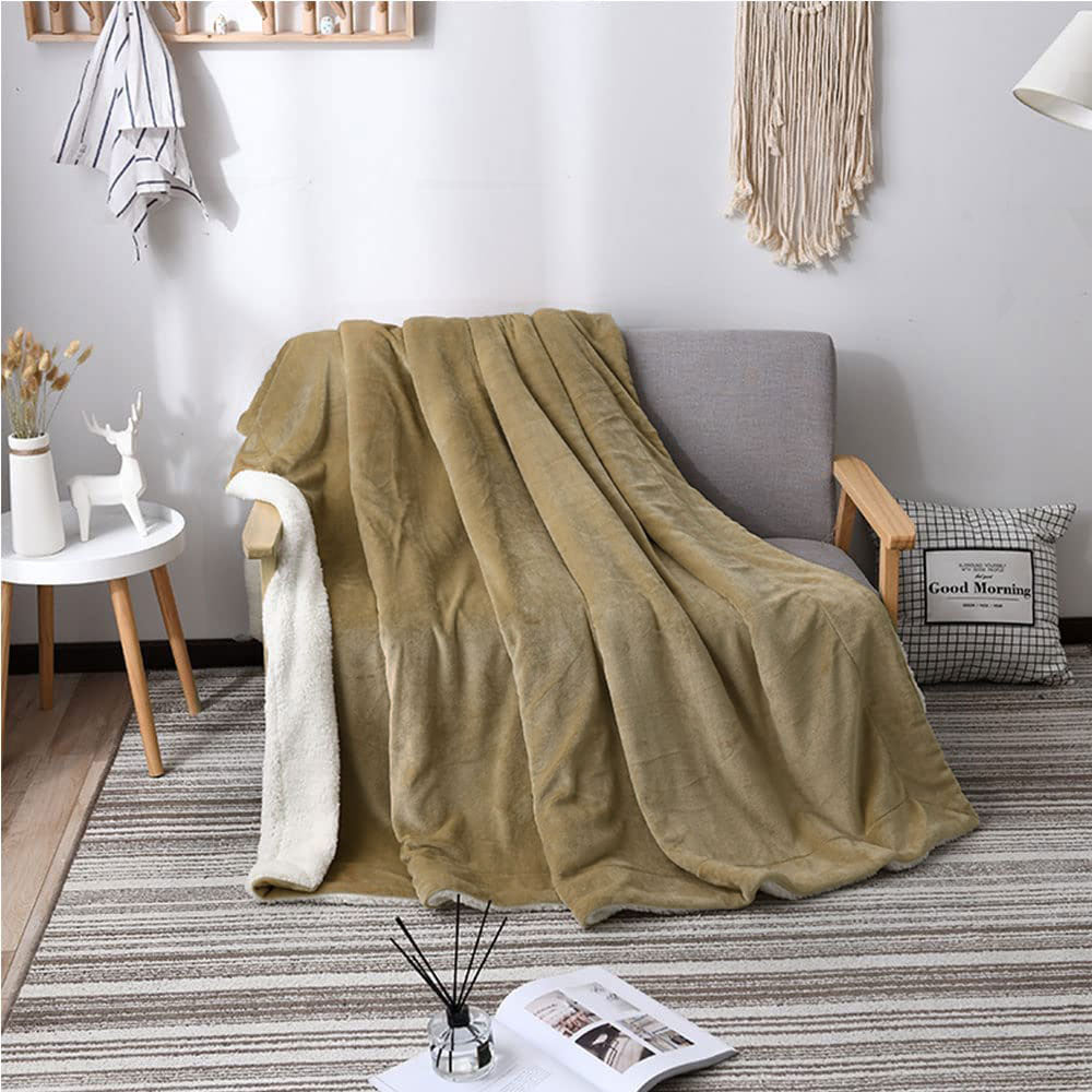 DS BS Thick Fuzzy Soft Sherpa Fleece Bed Sofa Blankets-Camel