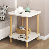 DS BS 2-Tier Tall Square Wooden Side Table Bedside Table-White
